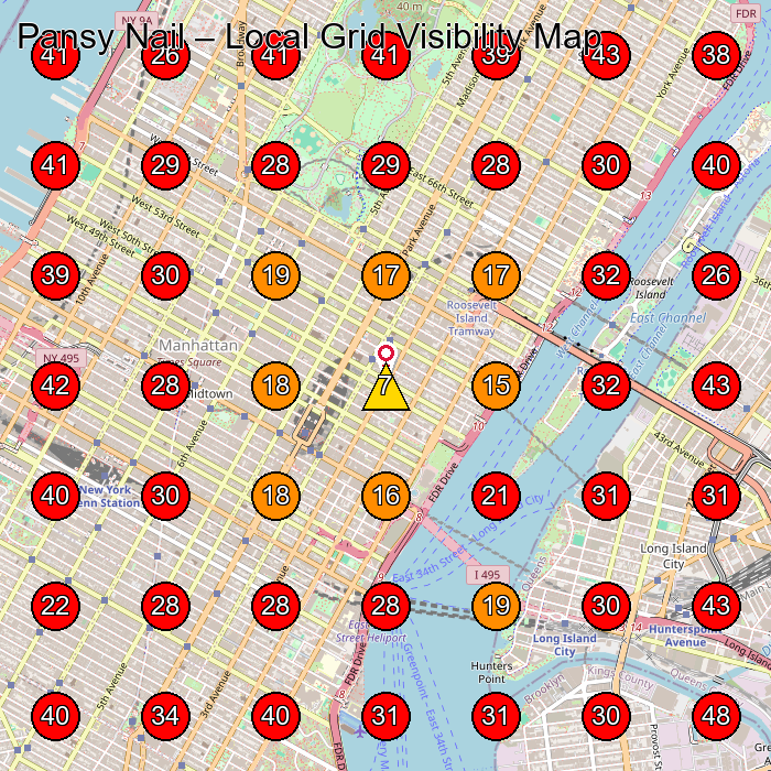 Pansy Nail GeoGrid visibility map for Nail Salon in E 56th St
